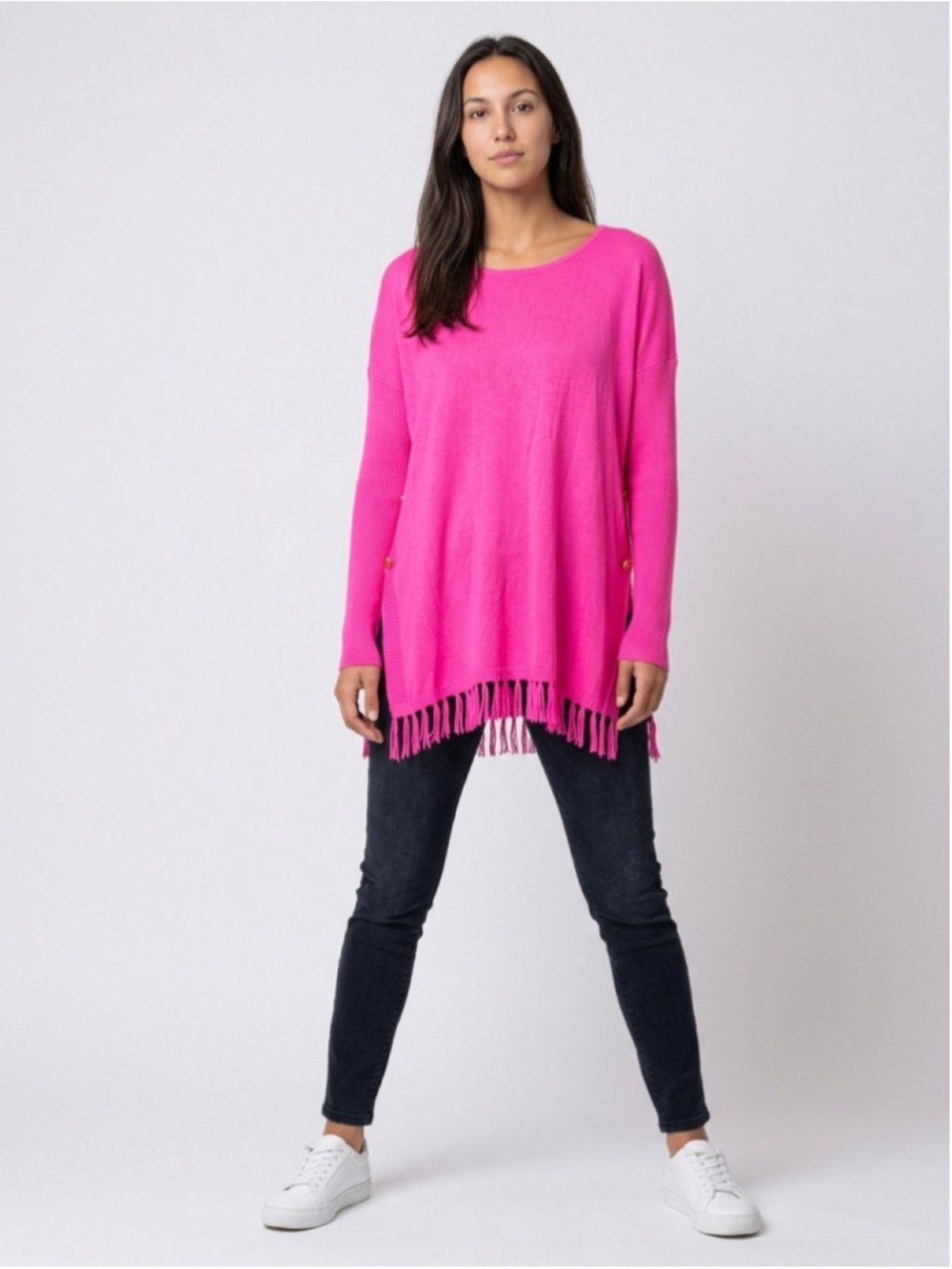 Lilly Pulitzer Ramona Fringe Sweater Hot Pink Gold Buttons XL